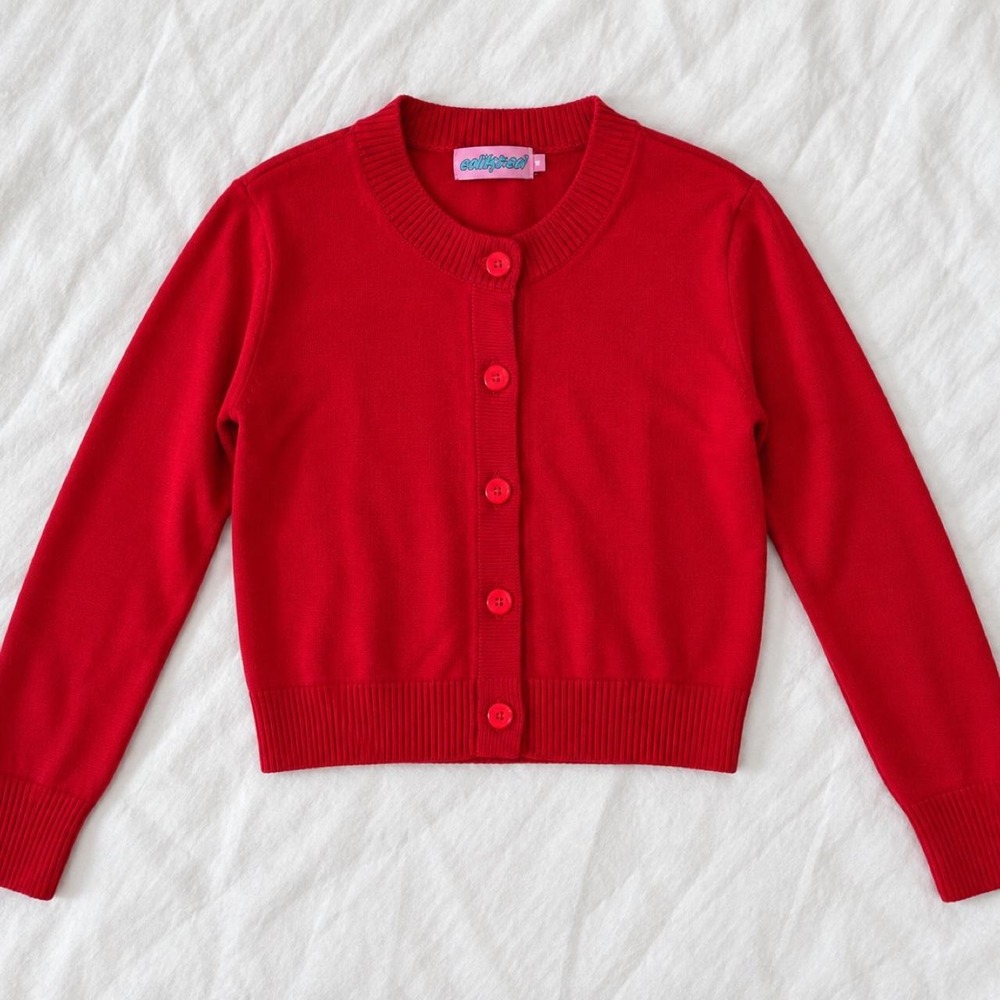 Edikted Red Cropped Button Front Cardigan